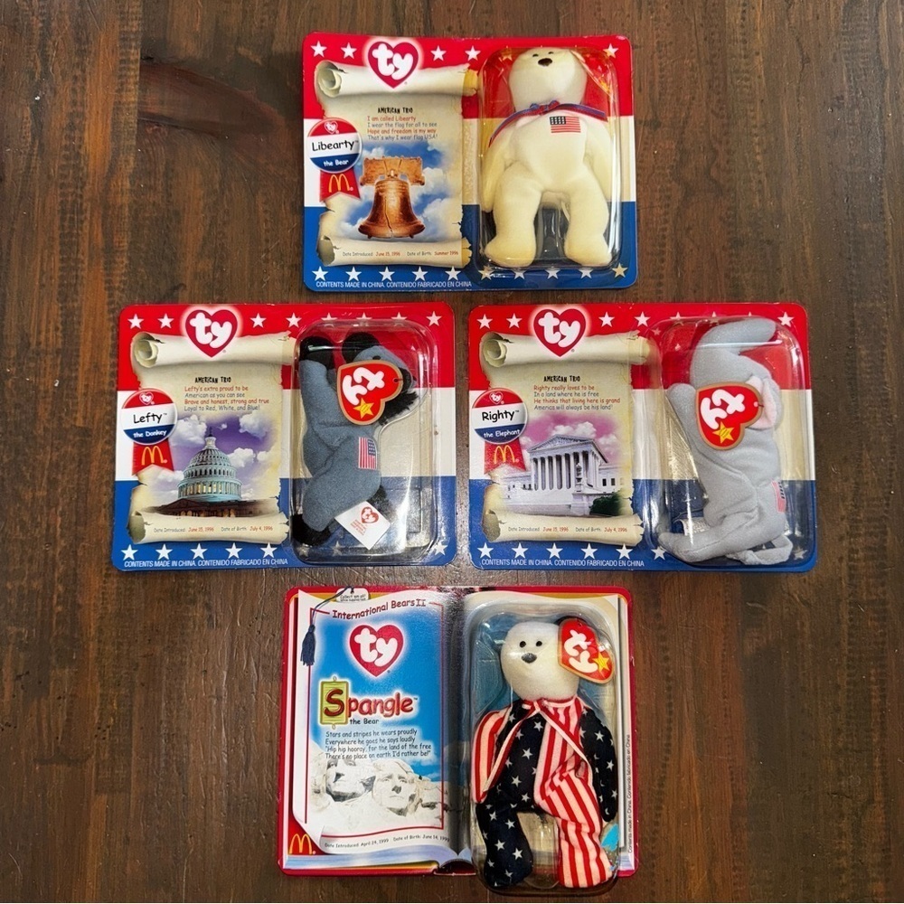 Mcdonalds TY Beanie Babies American Trio set Righty, Lefty & Libearty Sealed!